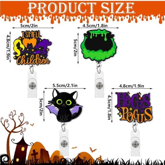 4Piece Halloween Retractable ID Badge Reels With Alligator Clips. NWT - Picture 5 of 7